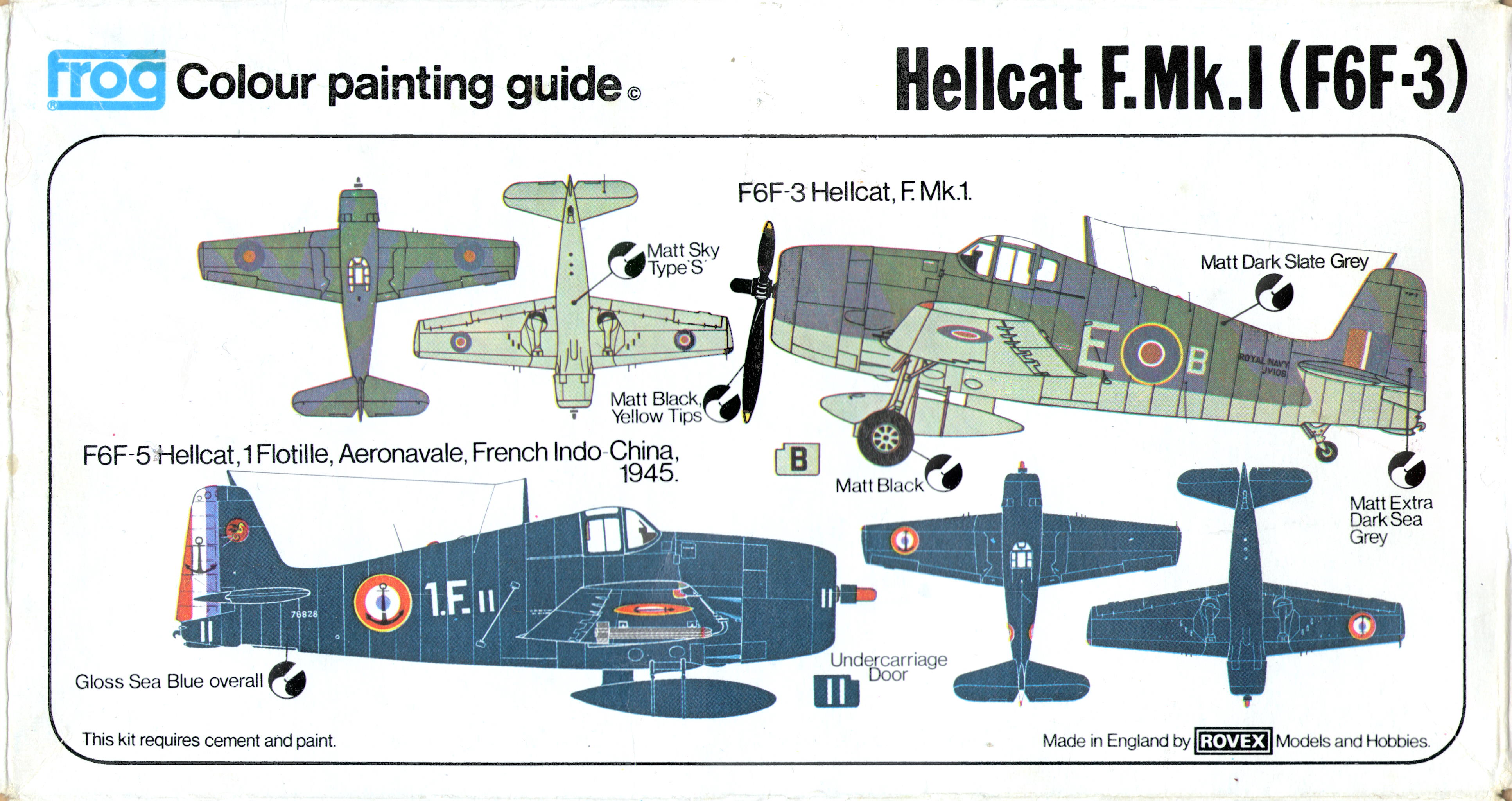 Схема окраски и маркировки FROG F245F Grumman F6F-3 Hellcat F.Mk.1, Blue Series, Rovex Model&Hobbies, 1974
